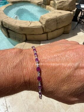 10.5 ctw Sterling Silver/Natural Ruby and Diamond Tennis Bracelet